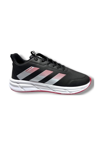 Adistar 018-26 Baskı Deri Anatomik Erkek Sneaker Siyah Beyaz Kırmızı Siyah