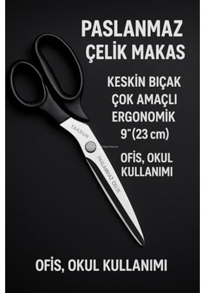 Taksun Paslanmaz Çelik Makas, Gl120, Keskin Bıçak, Ofis, Okul Kullanımı, Çok Amaçlı, Dayanıklı Vidalı Yapı,