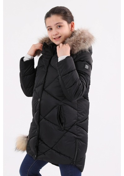 Benitto Kids Kız Çocuk Mont 51273-Siyah