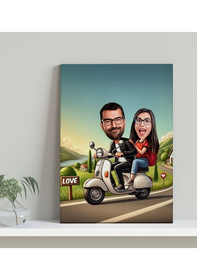 Bk Gift Kişiye Özel Motorcu Çift Karikatürlü Kanvas Tablo-1 30x50 , Sevgiliye Hediye, Sevgililer Günü Hediyesi Kobitmeyencom33765 Bk Gift