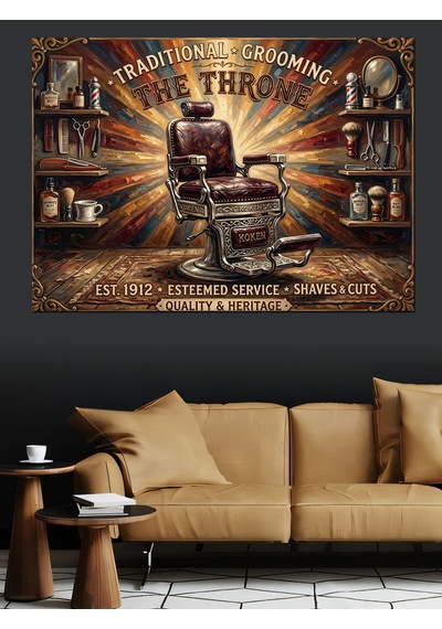 Barber Shop The Throne Tabelası Dekoratif Kanvas - Mdf Ahşap Tablo
