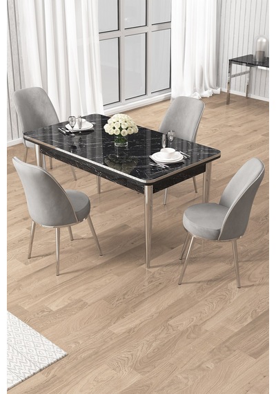 Canisa Rewa Serisi 70x110 Sabit Siyah Mermer Desen Krom Detay Masa Takımı Ve 4 Gri Sandalye Masa Siyah Mermer Sandalye Gri Krom Ayak Canisa Rewa Serisi 70x110 Sabit Siyah Mermer Desen Krom Detay Masa Takımı Ve 4 Gri Sandalye Masa Siyah Mermer Sandalye Gri Krom Ayak