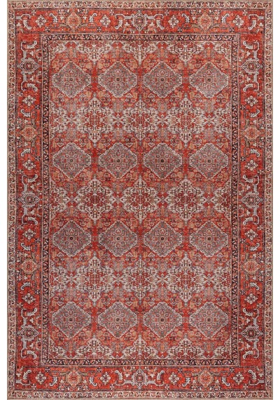 Artloop Relic Kırmızı Vintage Etnik Geometrik Desenli Dokuma Tabanlı Şönil Halı Al 611 Kırmızı Geometrik