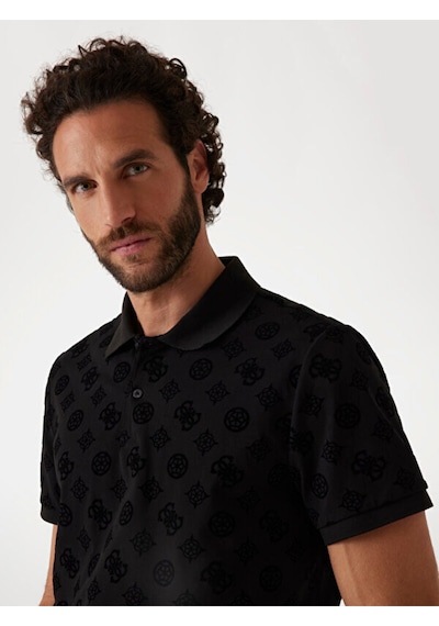 Ss Flocked Erkek Polo T-shirt Siyah