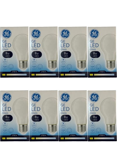 General Electric 8w 2700k Sarı Işık E27 Duylu Led Cam Ampul 8 Adet