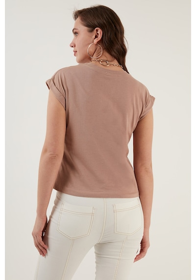 Lela Bisiklet Yaka % 100 Pamuk Basic Bayan T Shirt 5864121 Bisküvi
