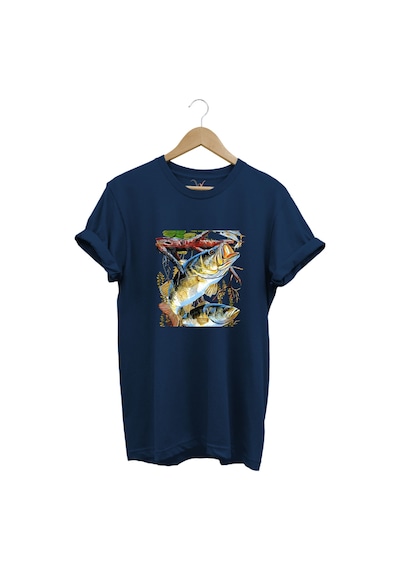 Balıkçılık Avcılık Olta İle Balık Tutmak Sazlık Alabalık Levrek Baskılı Pamuk Regular Fit T-shirt Lacivert