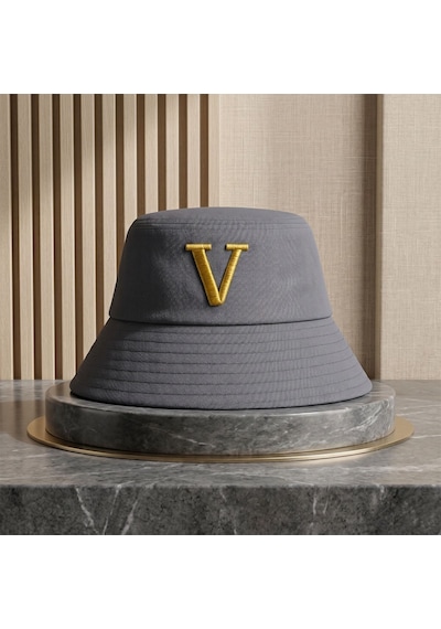 Bk Gift Kişiye Özel Harf Nakışlı Unisex Bucket Şapka Mavi Pamuk Gabardin Kumaş Yazlık Şapka