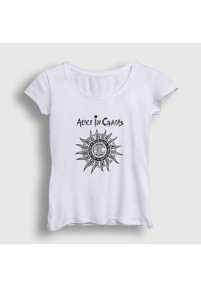 Presmono Kadın Gray Alice In Chains T-shirt Beyaz