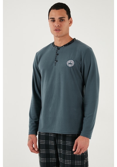 Buratti Ekoseli Yumuşak Dokulu Regular Fit Uzun Kollu Erkek Pijama Takımı 609611030 Antrasit