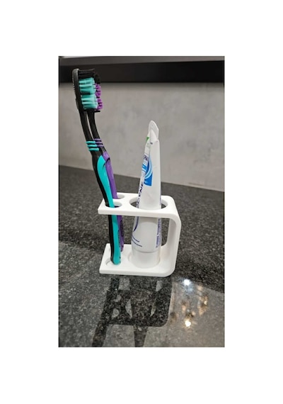 Modern Banyo Diş Fırçalık Ve Macunluk Standı - 2 Bölmeli Diş Fırçası Tutucu Organizer - Beyaz Beyaz