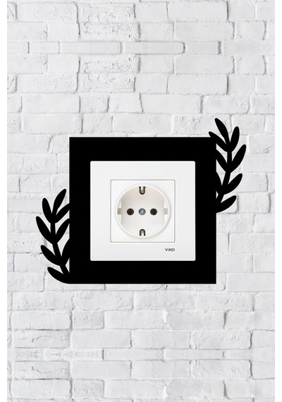 Bitki Tasarım Priz Çerçevesi İç Ölçü 8,4x8,4 Cm Dekoratif Priz - Anahtar Çerçevesi - Duvar Susu Siyah