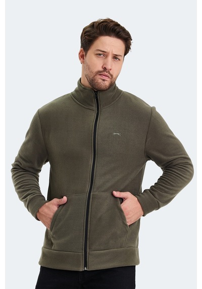 Slazenger Sansa 2 Li Set Erkek Fermuarlı Dik Yaka Cepli Siyah - Haki Polar Siyah - Haki