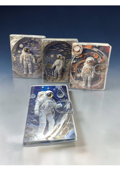 3d Görünümlü Astronot A7 Not Defteri , Çıt Çıtlı Cep Defteri - Mavi