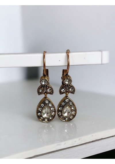 Kristal Taşlı Küçük Su Damlası Sallantılı Küpe Beyaz