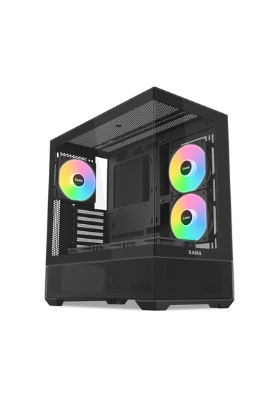 Sama V40bk Black, B750bk 750w, 80+ Bronze, Pcıe 5.1, Atx3.1, Tempered Glass Panel, Panoramic Tasarım