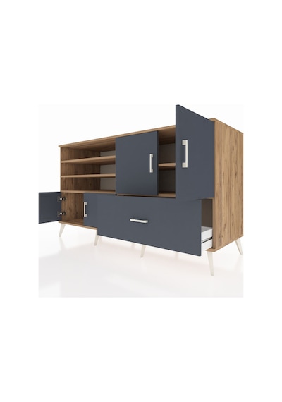 Kronos Konsol 5 Raflı Tek Çekmeceli 4 Kapaklı 176x59x99 Çam-antra Çam-antrasit
