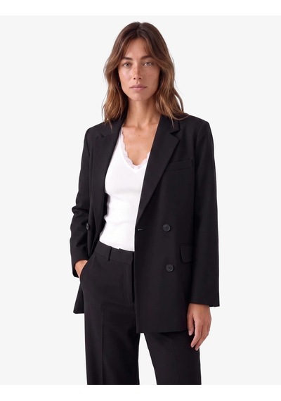 Koton Uzun Kollu Cepli Viskon Karışımlı Düğmeli Oversize Kruvaze Yaka Blazer Ceket Siyah
