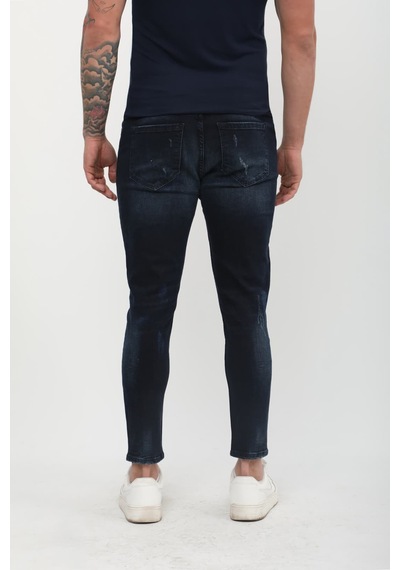 Erkek Skinny Ripped Patch Detaylı Jean Lacivert 001
