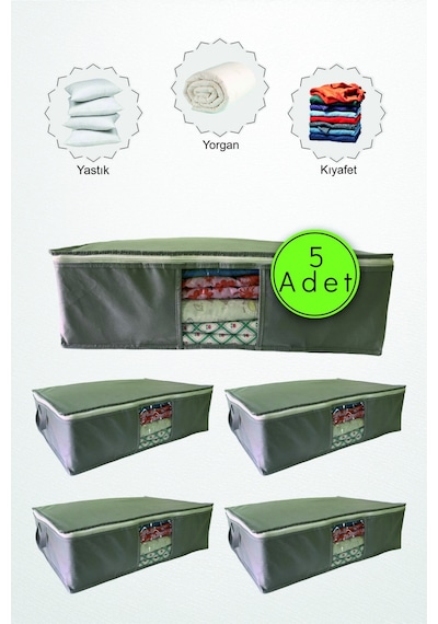 5 Adet Gri Pencereli Kıyafet Saklama Yatak Baza Altı Düzenleyici Çok Amaçlı Hurç 64 X 45 X 22 Cm
