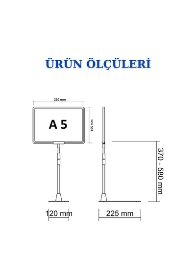 3 Adet Gri A5 Ayaklı Etiketlik Sepet Etiketi Çerçeveli Etiketlik Gri