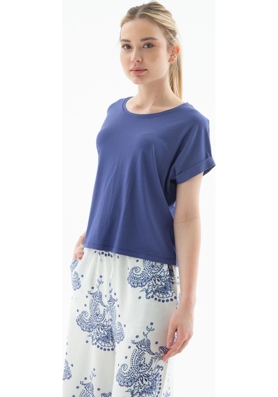 Fashion Friends Bisiklet Yaka Bluz İndigo Indigo