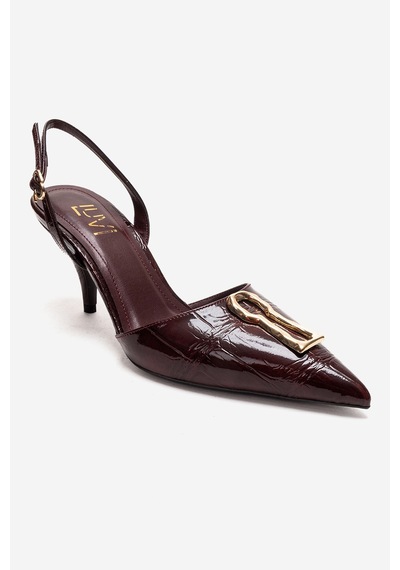 Luvishoes Yvella Bordo Rugan Baskı Tokalı Sivri Burunlu Kadın Topuklu Ayakkabı