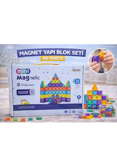 Magnet Yapı Blok Seti 86 Parça Renkli Manyetik Stem Zeka Ve Tasarım Oyuncağı