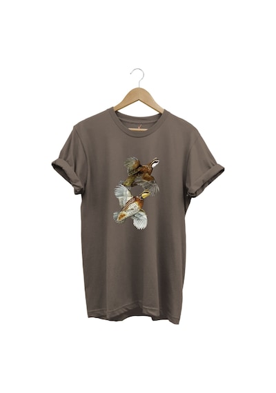 Avcılık Hunter Keklik Kuşları Tasarımlı %100 Pamuk Regular Fit Kahverengi T-shirt Kahverengi