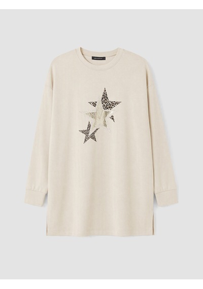 Lcw Everyday Bej Baskılı Oversize Kadın Sweatshirt Tunik Diğer