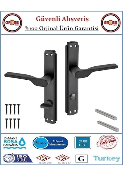 Veroni Mat Siyah Wc Banyo Kapı Kolu - Statik Fırın Boyalı - 1 Takım Ön Ve Arka - Sağ