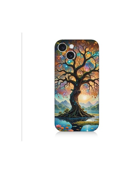 Apple Uyumlu iPhone 15 Plus Renkli Ağaç Desenli Silikon Kılıf Silikon