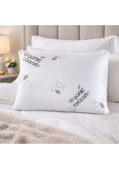 Cottonpure Organik Pamuk Ortopedik Visco Yastık 60x40x13 Cm Hassas Ciltler İçin Beyaz