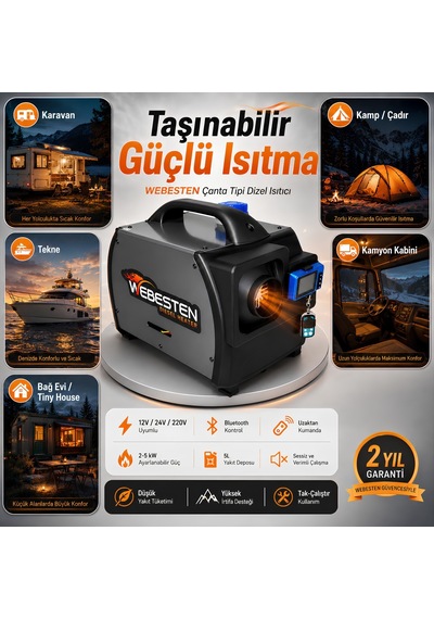 Webesten Wbs-bc-001 Çanta Tipi Dizel Isıtıcı 12v 24v 220v Bluetoothlu Taşınabilir Isıtıcı