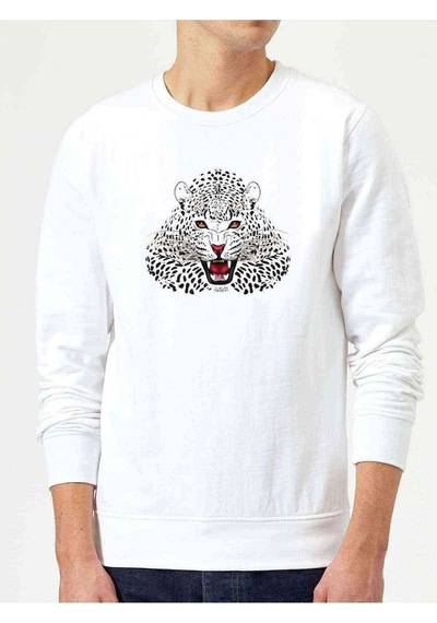 Kaplan Baskılı Beyaz Erkek Örme Sweatshirt (534636232)