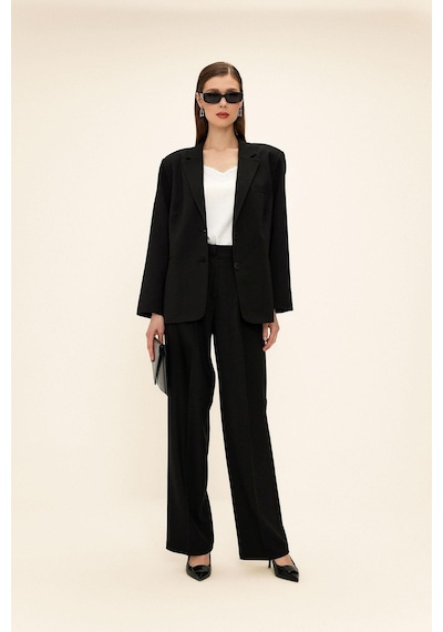 Olcay Mono Yaka Oversize Blazer Ceket Siyah 8262