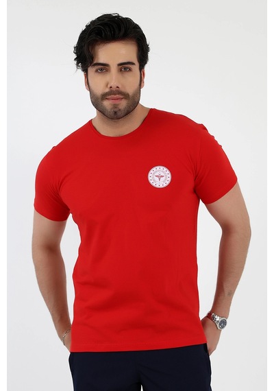 112 Acil Sağlık Yuvarlak Yaka Penye Kısa Kol Tshirt - Kırmızı