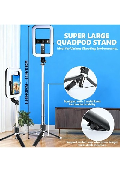 Bluetooth Kumandalı Şarjlı 8 İnç Led Ring Light Katlanabilir Selfie Çubuğu Ve Tripod 3 Renk Tonu 25-138cm Diğer