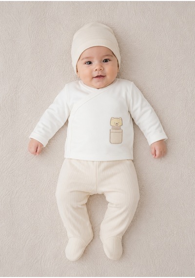Bistyle Erkek Bebek Zıbın Takım 3 Lü - Bistyle - Bej-ecru - 3-6 Ay Lacivert