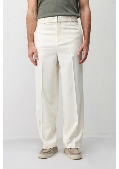 Antioch Relaxed Fit Kemerli Erkek Pantolon Ekru