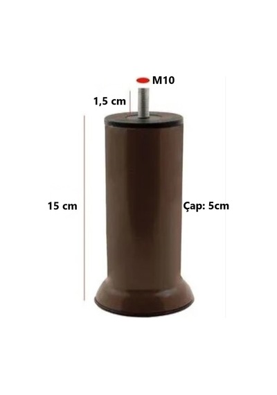 Mobilya Kanepe Baza Koltuk Çekyat Yükseltme Ayağı Kalın Diş M10 Kahverengi Plastik 15 Cm 4 Adet Kahverengi