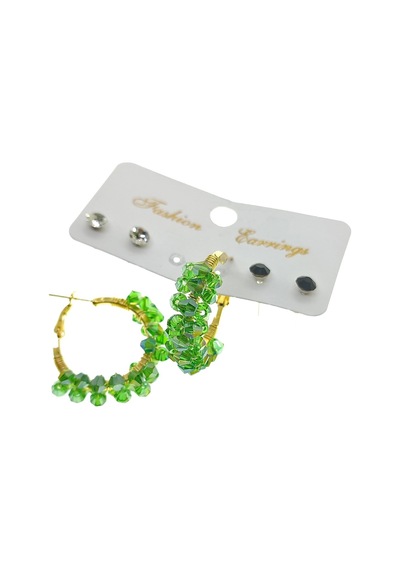 X-Lady Accessories Altın Renk Yeşil Boncuk Şık Pollyanna El İşi Kombin Küpe 2250 Çok Renkli