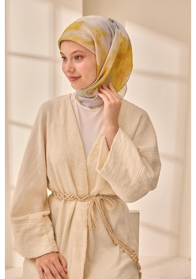 Silk Home Olinda İpek Eşarp 47004-07 Gri, Sarı, Yeşil, Koyu Yeşil, Yanık Sarı