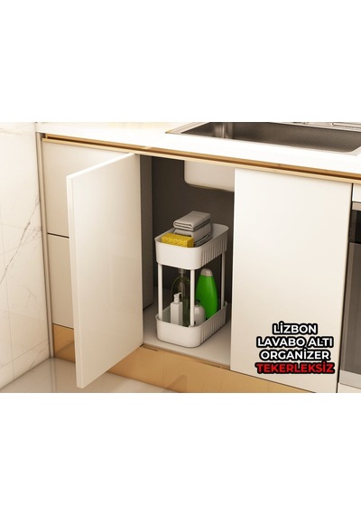 İndecor Houseware Lizbon Çok Amaçlı 2 Katlı Banyo Organizer Düzenleyici Dolap Içi Tezgah Altı Tekerleksiz Organizer Beyaz