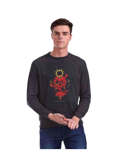 Kurukafa Oraak Balık Baskılı Füme Antrasit Erkek Sweatshirt
