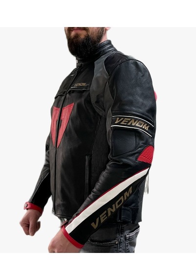 Venom D1 Motosiklet Montu Deri 4 Mevsim Leather Racing Mont Siyah-kırmızı