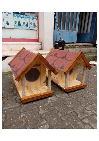 Reyo Narım Kedi Evi, Kedi Kulübesi, Kedi Barınağı, Özel Üretim 60x52x35 Cm Monteli Teslimat