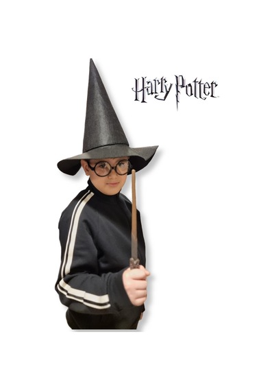 Harry Potter Siyah Şapkası + Asası + Gözlüğü 3 Lü Çocuk Kostüm Aksesuarları