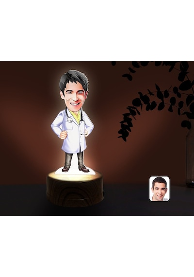 Kişiye Özel Erkek Doktor Karikatürlü Dekoratif 3D Biblo Led Işıkl(481494763) Çok Renkli