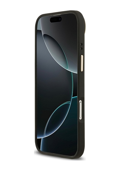 Apple Uyumlu iPhone 17 Air Kılıf Guess Lisanslı M-safeli Grained Yazı Ve Taşlı 4g Logolu Kapak Siyah Siyah